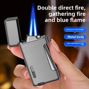 Encendedor Creativo <span class=keywords><strong>de</strong></span> Doble Llama, Resistente al Viento, Llama Azul, Recargable con Butano, Diseño Moderno, Popular en <span class=keywords><strong>TikTok</strong></span>, Gran Venta - Product Image 3