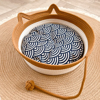 Lit pour chat en rotin tressé, tapis à gratter pour chat, panier rond rafraîchissant d'été, nid pour chat, lit de couchage pour chat, petit tapis pour chaton et chien