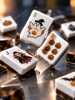 Mahjong Amerika Bertema Halloween Klasik Hitam yang Dapat Disesuaikan, Set Permainan Ubin Hiburan Halloween
