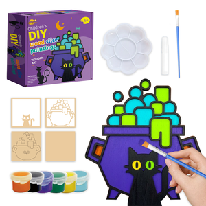 Kit de Peinture sur Bois Sorcière d'Halloween DIY, Ensemble Artistique 3D Superposé <span class=keywords><strong>Chat</strong></span> <span class=keywords><strong>Noir</strong></span> en Bois avec Peintures Non Toxiques et Pinceaux, Activité Éducative - Product Image 1