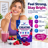 Gummies de créatine monohydrate sans sucre pour adultes, faibles en glucides, 5g par portion, soutien à la récupération musculaire et à la force (Marque Blanche)