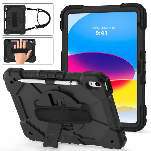 Screen Protector Silicone Tablet Cover With Hands Shoulder Strap Rotate Kickstand for Ipad 9.7 2017 2018 Air2 Pro 9.7 2016