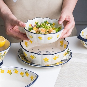 Hot Hand-painted Ceramic Tableware Set Household Baking Pan <b>Mug</b> Bowl Western Food Flat Plate Sets - Product Image 3