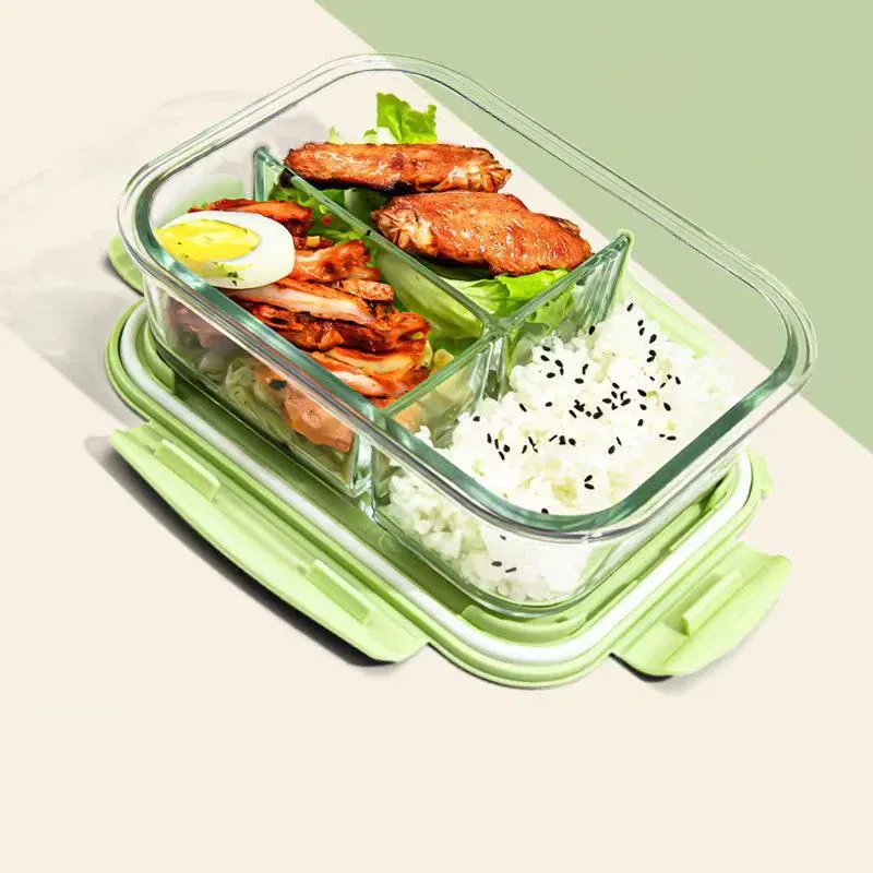 24-Piece New Eco-Friendly Glass Lunch Box 1040ml Microwave Leakproof Rectangle Compartmentalized Food Storage School Containers view 2