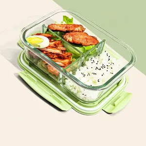 Boîte à <span class=keywords><strong>lunch</strong></span> en <span class=keywords><strong>verre</strong></span> écologique de style nouveau, 1050 ml, micro-ondable, étanche, rectangulaire, <span class=keywords><strong>compartimentée</strong></span>, contenants de stockage alimentaire pour l'école - Product Image 2