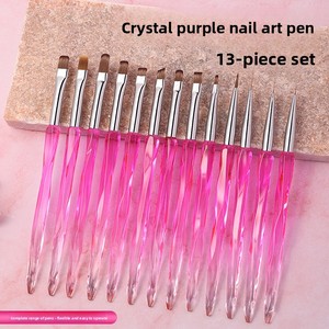 Kit de 13 pinceaux carrés en acrylique violet cristal pour nail art, gel, peinture florale et dessin, pour salon de manucure et design d'ongles - Product Image 2