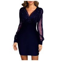 2021 nouvelle mode femmes couleur unie col en v Sequin maille surplis avant robe moulante Sexy paquet fesses pour fête formelle