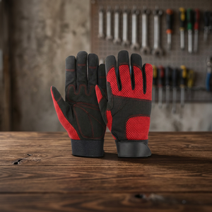 JNA GROUP Anti-Slip PU Work Gloves <b>Red</b> Black Elastic Wristband General Purpose Safety Gloves Textured Fingertips <b>Latex</b>-Free - Product Image 2