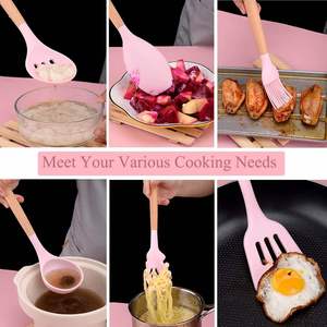 Home Utensils Kitchen Accessories Set of 19-Piece Silicone Kitchen Utensil Set W/ Wooden Handle Cutting <b>Board</b> Storage Bucket - Product Image 3