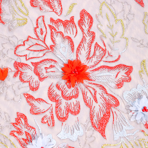 Offre Spéciale fait à la main fleur brodé dentelle tissu 3D brodé Tulle tissu pour mariage robe de soirée mode vente chaude - Product Image 4