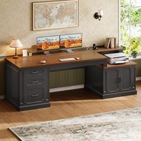 Bureau de direction à domicile avec tiroirs de rangement et armoire de rangement, grand poste de travail informatique avec prise de courant intégrée