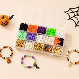 Kit de fabrication de bracelets Heishi en pâte polymère pour Halloween avec perles d'espacement dorées, breloques fantômes et citrouilles, ensemble de bijoux DIY - Product Image 1