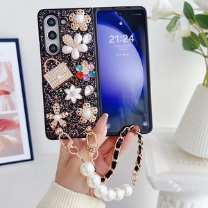 Fleur de luxe et sac à main motif strass étui de téléphone en TPU pour <span class=keywords><strong>Samsung</strong></span> Galaxy Fold5 pli 4 étui arrière <span class=keywords><strong>avec</strong></span> <span class=keywords><strong>chaîne</strong></span> - Product Image 6