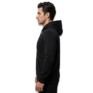 Sweat-shirt à capuche en molleton noir pour homme, coupe classique, couleur unie, pull décontracté avec poche, vêtement d'automne - Product Image 4