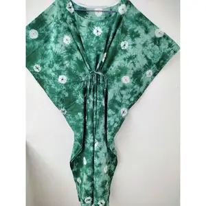 Wholesale price Tie-Dye print cotton kaftan summer embroidery beach tunic split body cover up beach wear dress womens kaftan