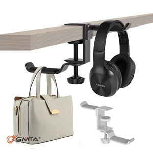 PC Gaming Headphone Stand, Dual Headset Hanger Hook Holder with Adjustable & Rotating Arm Clamp, Under Desk Design, Universal Fi