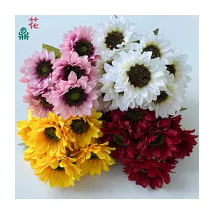 High-End 9 Head Put a Bouquet Of Autumn Sunflowers For Photo Landscaping Layout Home Decor With Artificial Flowers