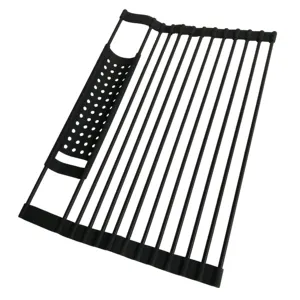 Food Grade Silicone Over The Sink Roll Up Dish Drying Rack Stainless Steel Dish Drainer for Kitchen Sink