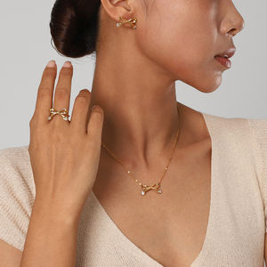 طقم قلادة بحجر مرصع من الفولاذ المقاوم للصدأ مقاوم للماء ، هدية فتح خاتم من أحجار الزركونيا المكعبة ، قلادة رقيقة للفتيات - Product Image 6