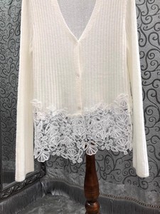 2025 autunno <span class=keywords><strong>cardigan</strong></span> alla moda di alta qualità maglia in misto lana da donna Sexy con scollo a V in pizzo ricamato Patchwork a maniche lunghe maglioni - Product Image 6