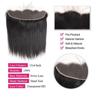 Cabello Humano Virgen Remy Tejido a Mano con Cierre Frontal de Encaje Transparente HD 13x4, Color Negro Natural, Peluca al por Mayor - Product Image 3