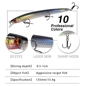 SWORDFISH Esca Artificiale Rigida Galleggiante <span class=keywords><strong>Minnow</strong></span> da 13,5 cm 15,4 g in ABS Stampato <span class=keywords><strong>per</strong></span> Lancio Lungo, <span class=keywords><strong>per</strong></span> la Pesca di Spigole, Pesci d'Acqua Salata, Fiumi e Laghi - Product Image 5
