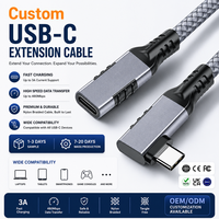 Kabel Ekstensi LUNG KAY OEM USB 3.2 Gen 2 20Gbps 240W PD 3.1 Pengisian Cepat Sudut Kanan 90 Derajat Jalinan Nilon Printer Komputer