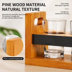 Ensemble de dégustation de bières de luxe en bois de pin avec 4 verres en cristal, plateau épaissi avec bande tableau noir pour bar, restaurant, fête - Product Image 3