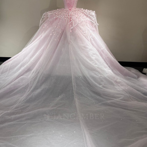 Vestido de Quinceañera Wx387 Rosa Rubor sin Tirantes con Cuentas y Tul Brillante, Vestido de Gala con Flores 3D para Fiesta de 15 Años, Jancember - Product Image 4