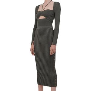 Nuevo Vestido de Punto Elegante y Cómodo de Manga Larga con Aberturas y Cuello en V - Product Image 3