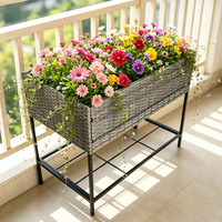 Jardinière surélevée avec étagère de rangement et revêtement, support de fleurs d'extérieur avec cadre métallique pour patio et jardin
