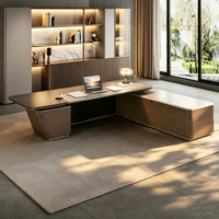 Bureau de direction en L de luxe léger italien, en bois, pour président, directeur général, haut de gamme, premium, avec LED, mobilier moderne