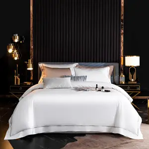 Großhandel Luxus 4pcs einfarbiges Design 1200 tc Baumwolle weiß Bett bezug und flaches Blatt mit zwei Kissen bezügen Bettwäsche-Set