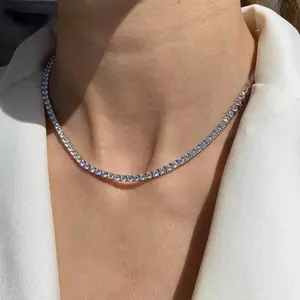 Thin 3mm CZ 1 Row Shiny Tennis Chain Necklace Hip Hop Iced Out Bling Cubic Zircon Choker Jewelry Gold Plated For Women