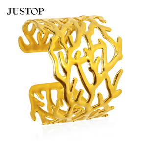 กำไลข้อมือสแตนเลสชุบทอง JUSTOP ดีไซน์ทันสมัยสไตล์โบฮีเมียน ลายพืช สำหรับผู้หญิง เหมาะสำหรับวันครบรอบ - Product Image 1