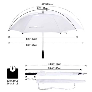 Heavy Duty Custom 68-Inch Oversize Windproof Automatic Iron <b>Frame</b> Golf Umbrella Solid Color Pure White Double Layer for Business - Product Image 5