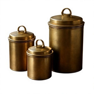 Recipiente de latón antiguo con tapa hermética, diseño minimalista para organizar la cocina, contenedor redondo para especias - Product Image 1