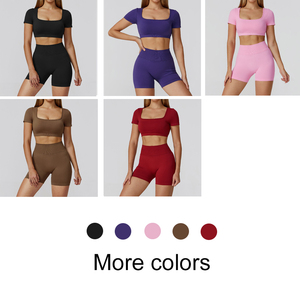 FC 90% 聚酰胺10% 弹性纤维自有品牌运动服无缝运动套装女性无背定制健身套装 - Product Image 4