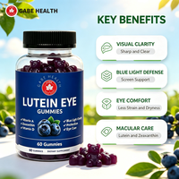 Gummies pour les yeux à la lutéine pour adultes, marque privée ODM/OEM, 60 unités, avec zéaxanthine, vitamines, myrtille, sans gluten, pour la clarté oculaire et la fatigue oculaire liée à la lumière bleue