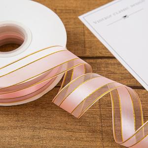 Cinta de Organza Satinada con Borde Dorado de 2.5cm y 45 Yardas, Resistente al Encogimiento, en Colores Personalizados, para Invitaciones de Boda y Decoración del Hogar - Product Image 6