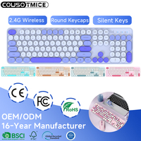 Clavier sans fil 2,4 G coréen, espagnol, japonais, pour ordinateur de bureau, silencieux, coloré, avec touches rondes
