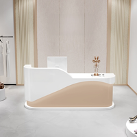 Comptoir de réception en forme de L avec éclairage LED, finition laquée brillante, pour caisse enregistreuse, salon de beauté, salon de coiffure, hôtel, restaurant