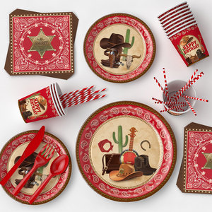 Vente flash - Ensemble de vaisselle jetable pour fête sur le thème du western - Décoration pour anniversaire sur le thème du Far West - Product Image 5