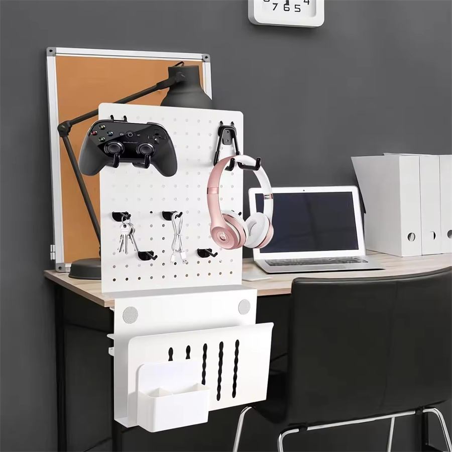 2 in 1 Desk Side Storage - Metal Pegboard Wall Organizer