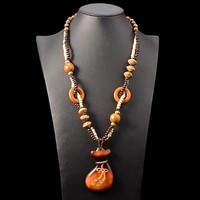 Colliers pour femmes, style bohème, vintage africain, pendentif en bois, poisson, collier chaîne de pull, collier en bois
