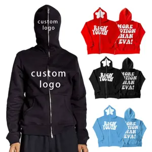Custom Logo Puff Print 3D Foam Fleece Blank Men's Hoodies Oversized Zipper Full Zip Up Y2K Hoodie