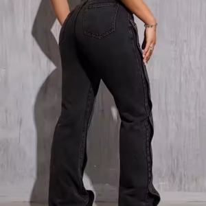 Nouveau design, jean large pour femme de haute qualité, style streetwear hip-hop, délavé à l'acide, avec patchs, taille haute, coupe baggy - Product Image 4