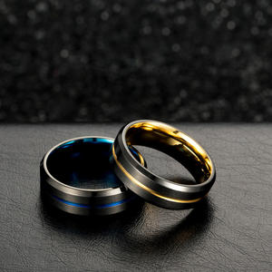 Men's Two-Tone Titanium Steel <b>Ring</b> Black And Gold Brushed Beveled Geometric Design Fashion Jewelry Gift - Product Image 2