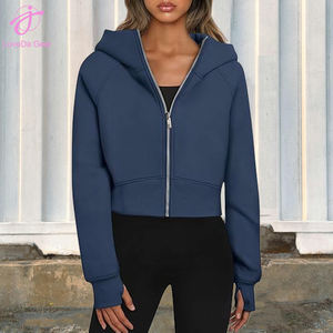 Giacca Corta con Cappuccio e Zip per Donna Loveda, Logo Personalizzabile, <span class=keywords><strong>Felpa</strong></span> Casual in Peluche a <span class=keywords><strong>Maniche</strong></span> Lunghe - Product Image 4