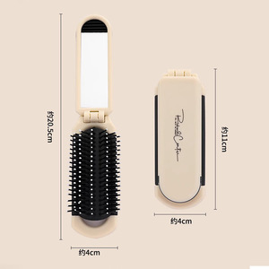 Hot-selling Mini Detangling Brush Cream Color Foldable <strong>Comb</strong> Portable With Built-In <strong>Mirror</strong> Travel Size - Product Image 6